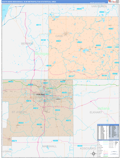 South Bend-Mishawaka Metro Area Digital Map Color Cast Style
